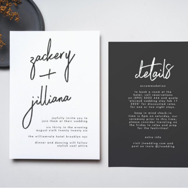 Stylish NAMES | Modern Details on Back Wedding Invitation (Creator Uploaded)