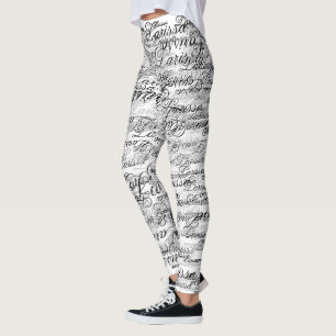 Stylish Names Typography Pattern black on white Leggings