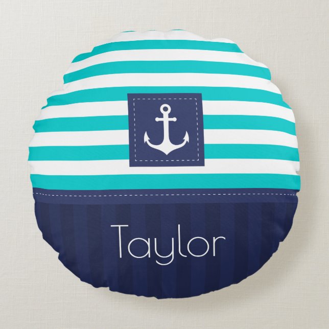 Stylish Nautical Anchor Design Custom Text Round Cushion (Front)