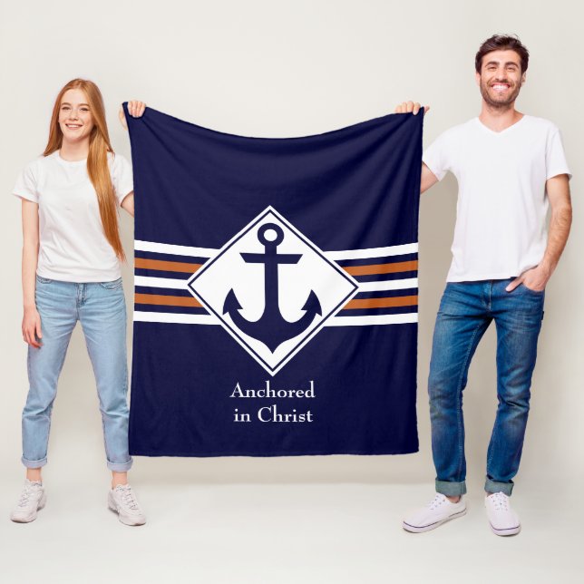 Stylish NAUTICAL | Anchored in Christ CUSTOMIZABLE Fleece Blanket (In Situ)