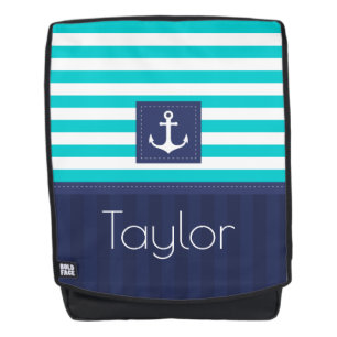 Stylish Nautical Blue Stripes Pattern Personalised Backpack