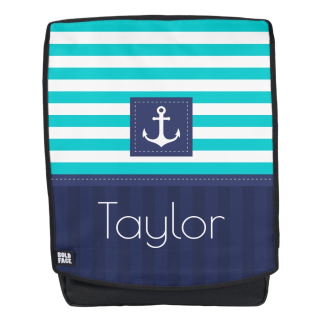 Stylish Nautical Blue Stripes Pattern Personalised Backpack (Front)