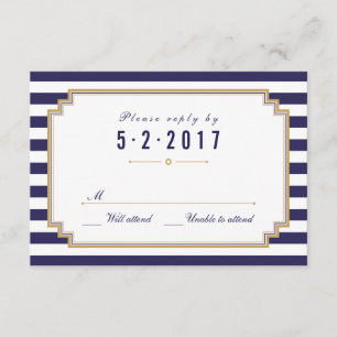 Stylish Nautical Blue White Wedding RSVP Card