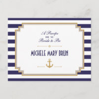 Stylish Nautical Bridal Shower Recipe Postcards