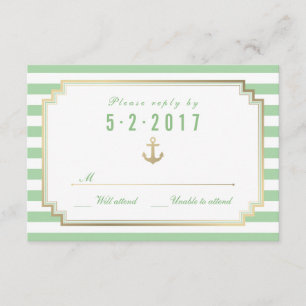 Stylish Nautical Custom Mint White RSVP Card