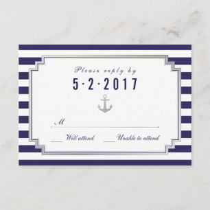 Stylish Nautical Custom Navy White RSVP Card