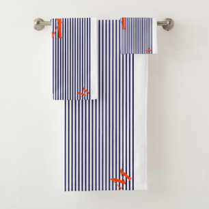 Stylish Nautical Navy And White Vertical Striped  Bath Towel Set