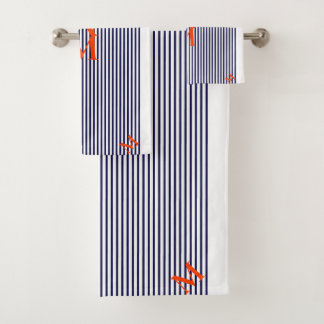 Stylish Nautical Navy And White Vertical Striped  Bath Towel Set