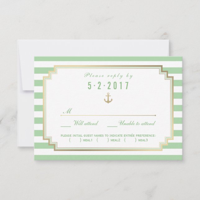 Stylish Nautical Wedding RSVP Card Meal Choice (Front)