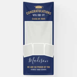 Stylish Navy Blue 4 Photo Collage Graduation Banner