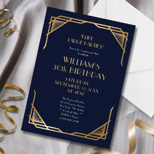 Stylish Navy Blue and Gold Men's 30th Birthday  Invitation