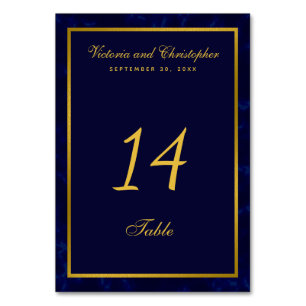 Stylish Navy Blue and Gold Wedding Table Number