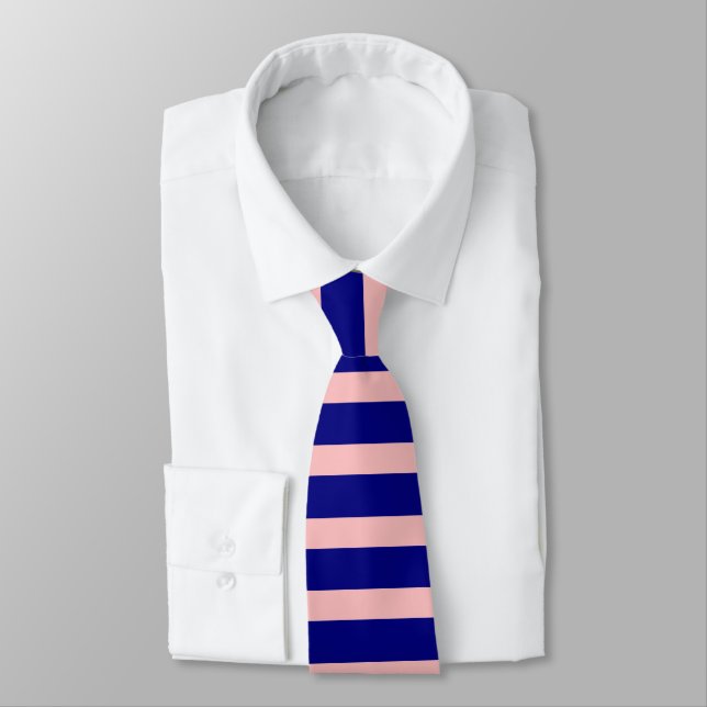 Stylish Navy Blue and Pink Horizontal Stripes Tie (Tied)
