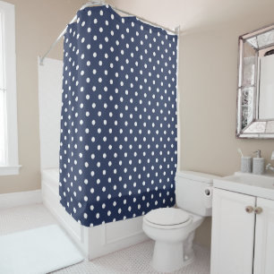 Stylish Navy Blue and White Polka Dots Shower Curtain
