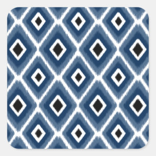 Stylish Navy Blue Black Ikat Pattern Square Sticker