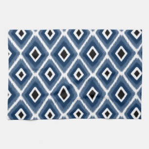 Stylish Navy Blue Black Ikat Pattern Tea Towel