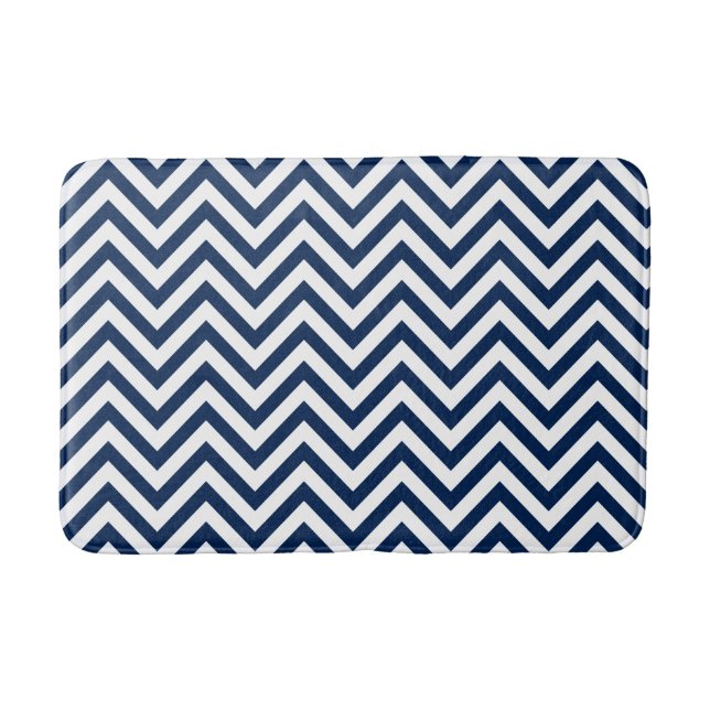 Stylish Navy Blue Chevrons Pattern Bath Mat (Front)