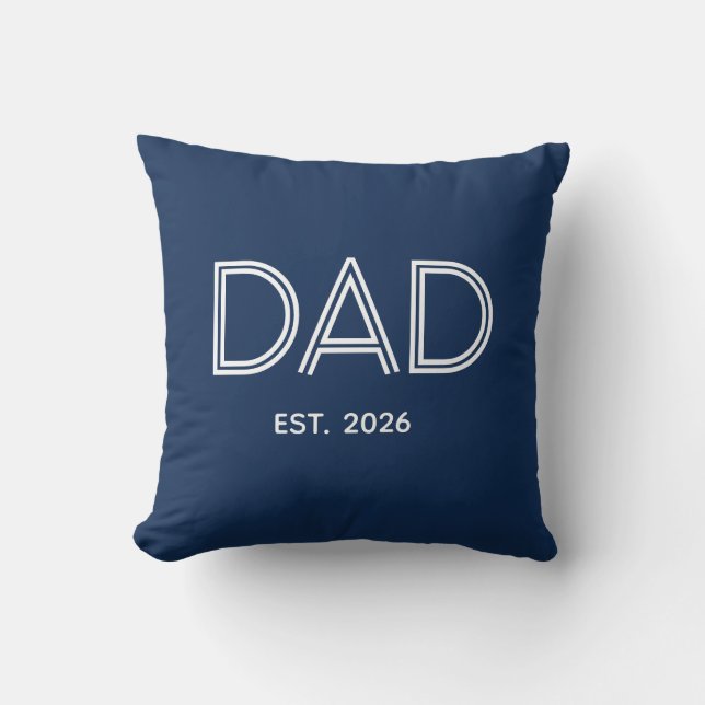 Stylish Navy Blue Dad Est Date Cushion (Front)
