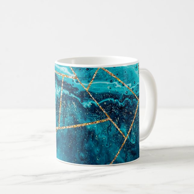 Stylish Navy Blue Gold Agate Geode Chic Monogram Coffee Mug (Front Right)