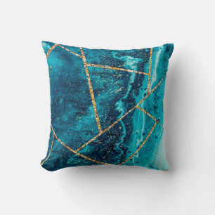 Stylish Navy Blue Gold Agate Geode Chic Monogram Cushion