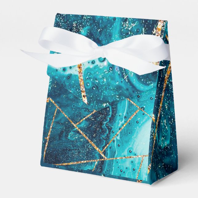 Stylish Navy Blue Gold Agate Geode Chic Monogram Favour Box (Front Side)
