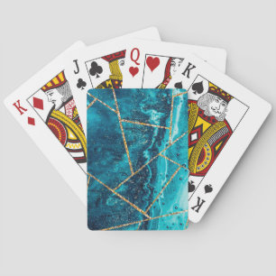 Stylish Navy Blue Gold Agate Geode Chic Monogram Playing Cards