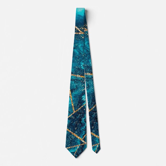Stylish Navy Blue Gold Agate Geode Chic Monogram Tie (Front)