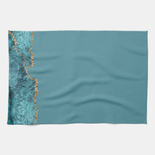 Stylish Navy Blue Gold Agate Geode Chic Tea Towel