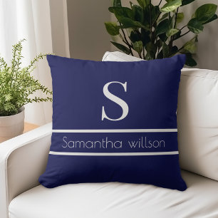 Stylish navy blue grey initial monogram cushion