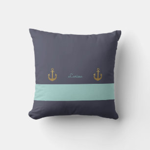 stylish navy blue & personalised nautical outdoor cushion
