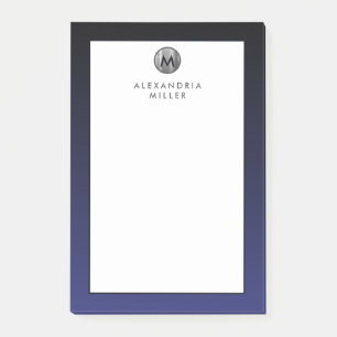 Stylish Navy Blue Silver Monogram Post-it Notes