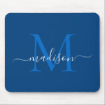 Stylish Navy Blue White Monogram Script Modern Mouse Pad<br><div class="desc">Stylish Navy Blue White Monogram Script Simple Modern Mouse Pad</div>