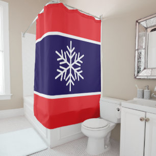 Stylish Navy Bright Red White Stripes Snowflakes Shower Curtain
