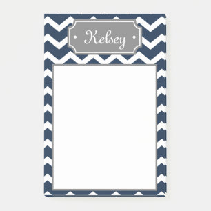 Stylish Navy Chevron Grey Name Post-it Notes
