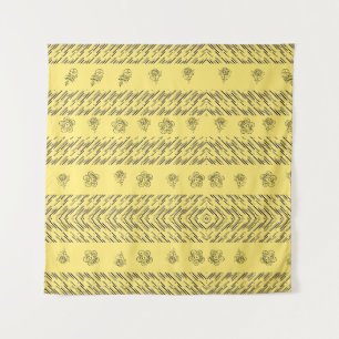 Stylish Navy floral print and stripes on yellow Tapestry