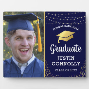 Stylish Navy & Gold Class of 2024 Graduation Photo Plaque