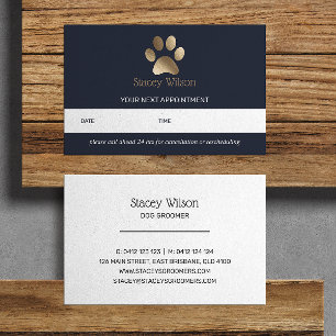 Stylish Navy Gold Paw Print Logo Appointment Card