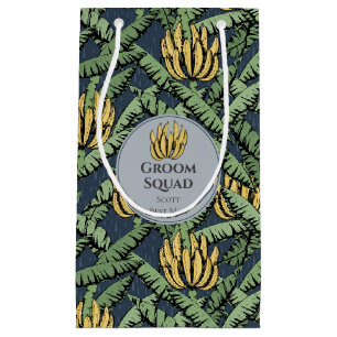 Stylish Navy Groom Squad Tropical Bananas Small Gift Bag