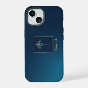 Stylish Navy Monogrammed Midnight Palm  iPhone 15 Case