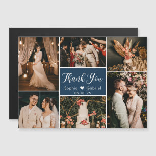 Stylish Navy Photo Collage Wedding Thank You 