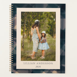 Stylish Navy Plaid Personalised Photo 2022  Planner