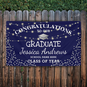 Stylish Navy &  Sliver Class of 2025 Graduation Banner