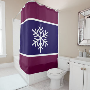 Stylish Navy Wine Red White Stripes Snowflakes Shower Curtain