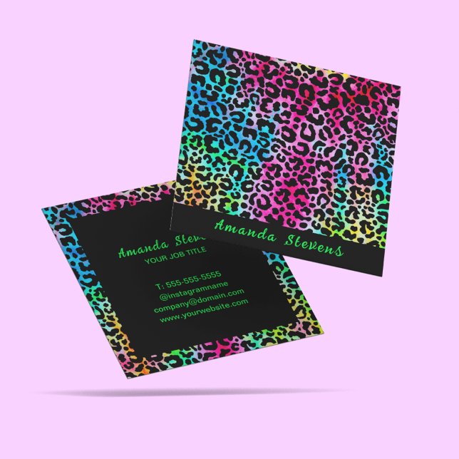 Stylish Neon Bold Colours Rainbow Texture Colourfu Square Business Card (Creator Uploaded)