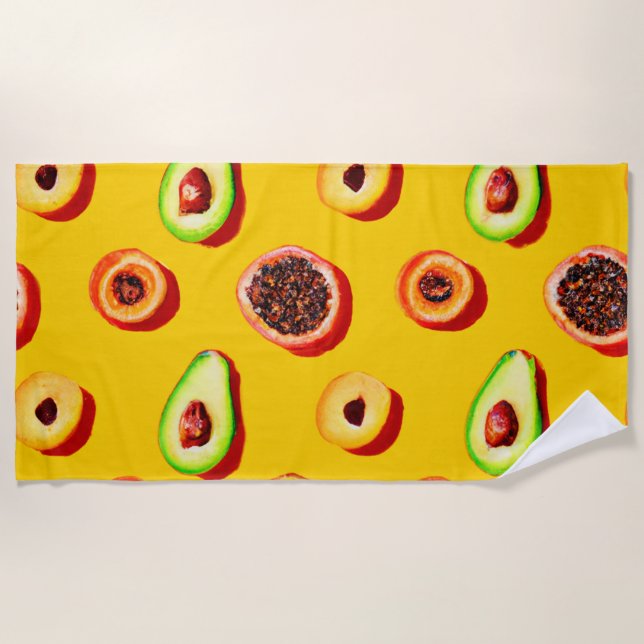 Stylish Neon Fruits Pattern Beach Towel (Front)
