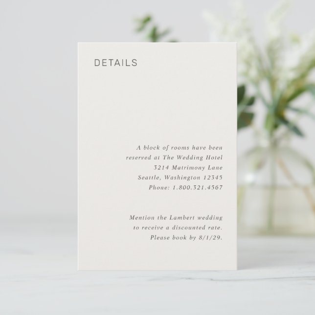 Stylish Neutral Minimalist Wedding Enclosure Card (Standing Front)