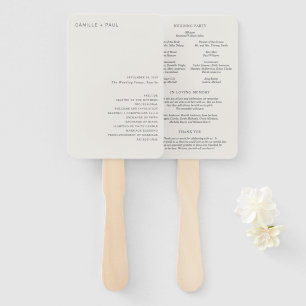 Stylish Neutral Minimalist Wedding Program Hand Fan