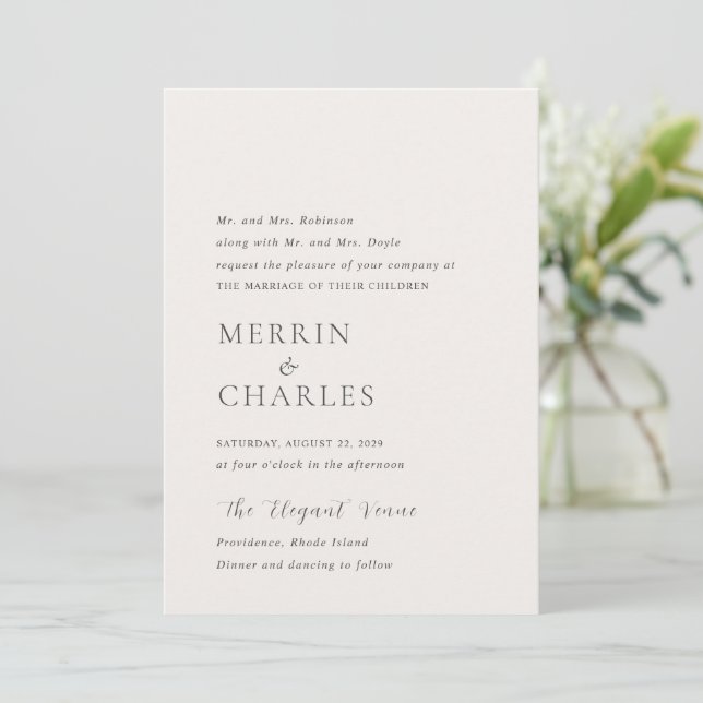 Stylish Neutral Photo Modern Wedding Invitation (Standing Front)