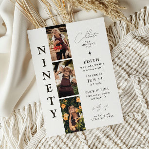 Stylish NINETY Photo Strip 90th Birthday  Invitation