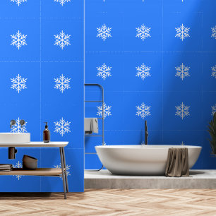 Stylish Nordic Snowflakes On Bright Winter Blue Wallpaper